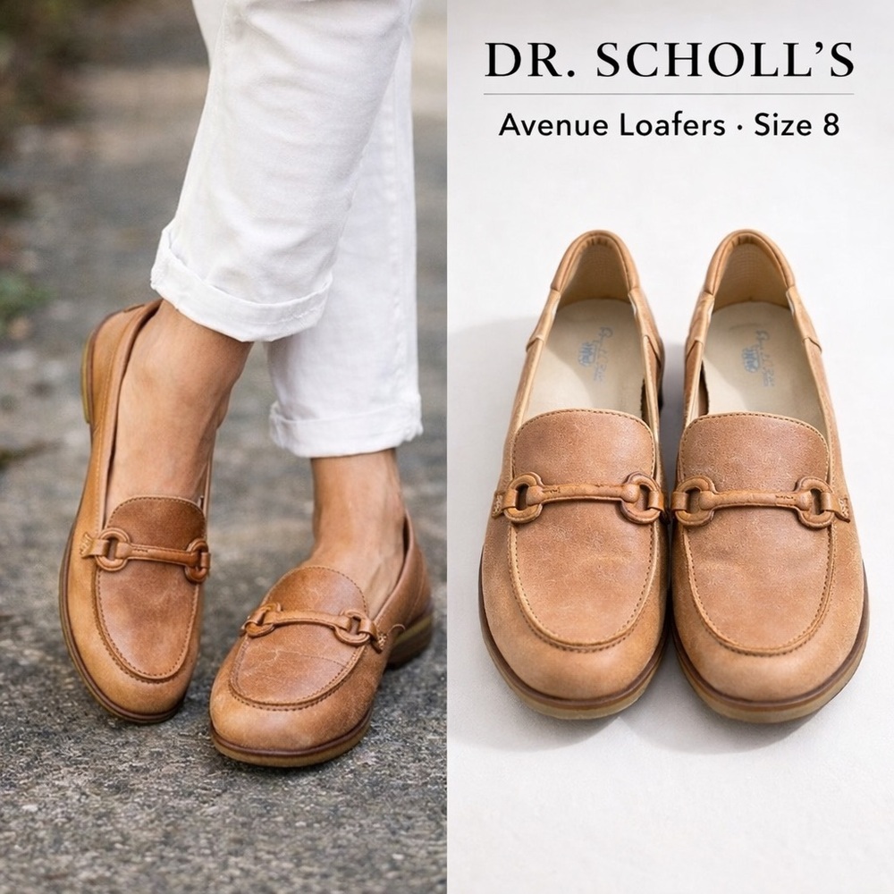 DR. SCHOLL’S Avenue Leather Loafers Size 8 Tan Comfort Slip On Flats - Picture 12 of 13